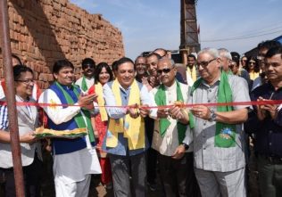 Representatives of all four FABKA countries with ICIMOD DDG Eklabya Sharma inaugurate the first brick incubation center to be established in Nepal. Photo credit: ICIMOD