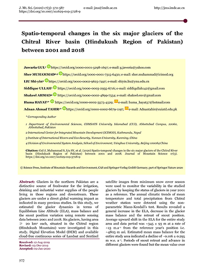 Spatio-temporal changes in the six major glaciers of the Chitral River basin (Hindukush Region of Pakistan) between 2001 and 2018